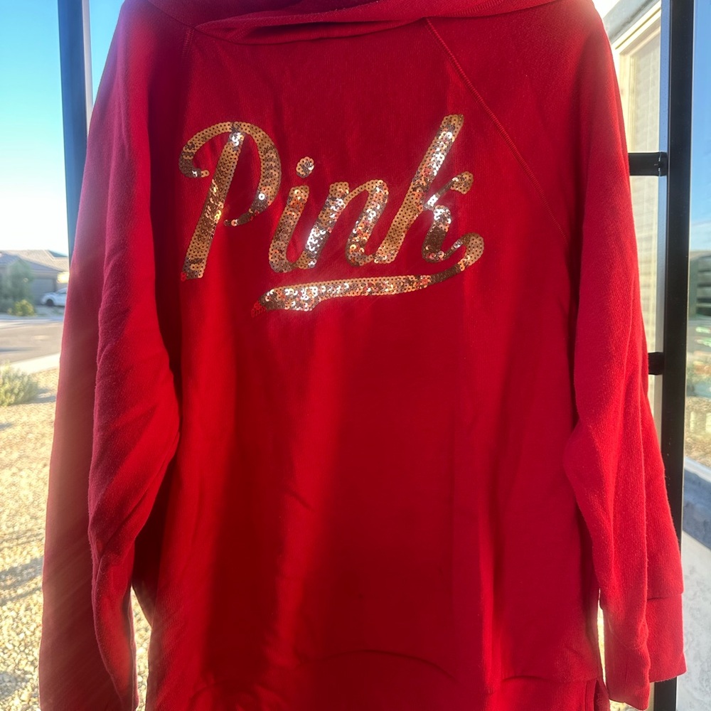 PINK Victoria's Secret Red and Gold Cowl Neck Sweater